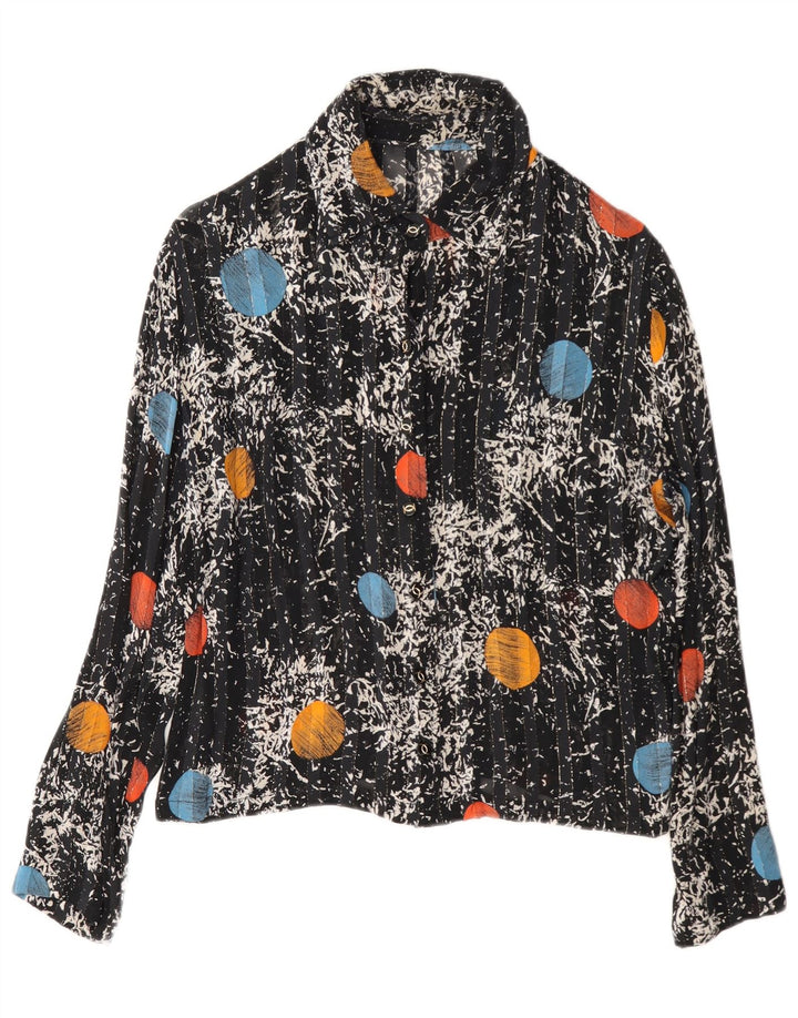 Vintage ženska košulja bluza UK 14 srednje crna geometrijska