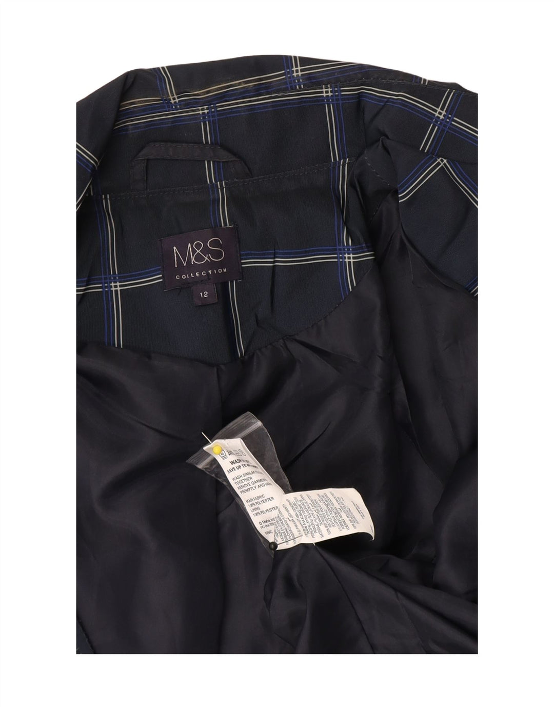 Marks & Spencer ženski trenč kaput UK 12 Medium tamnoplavi karirani poliester