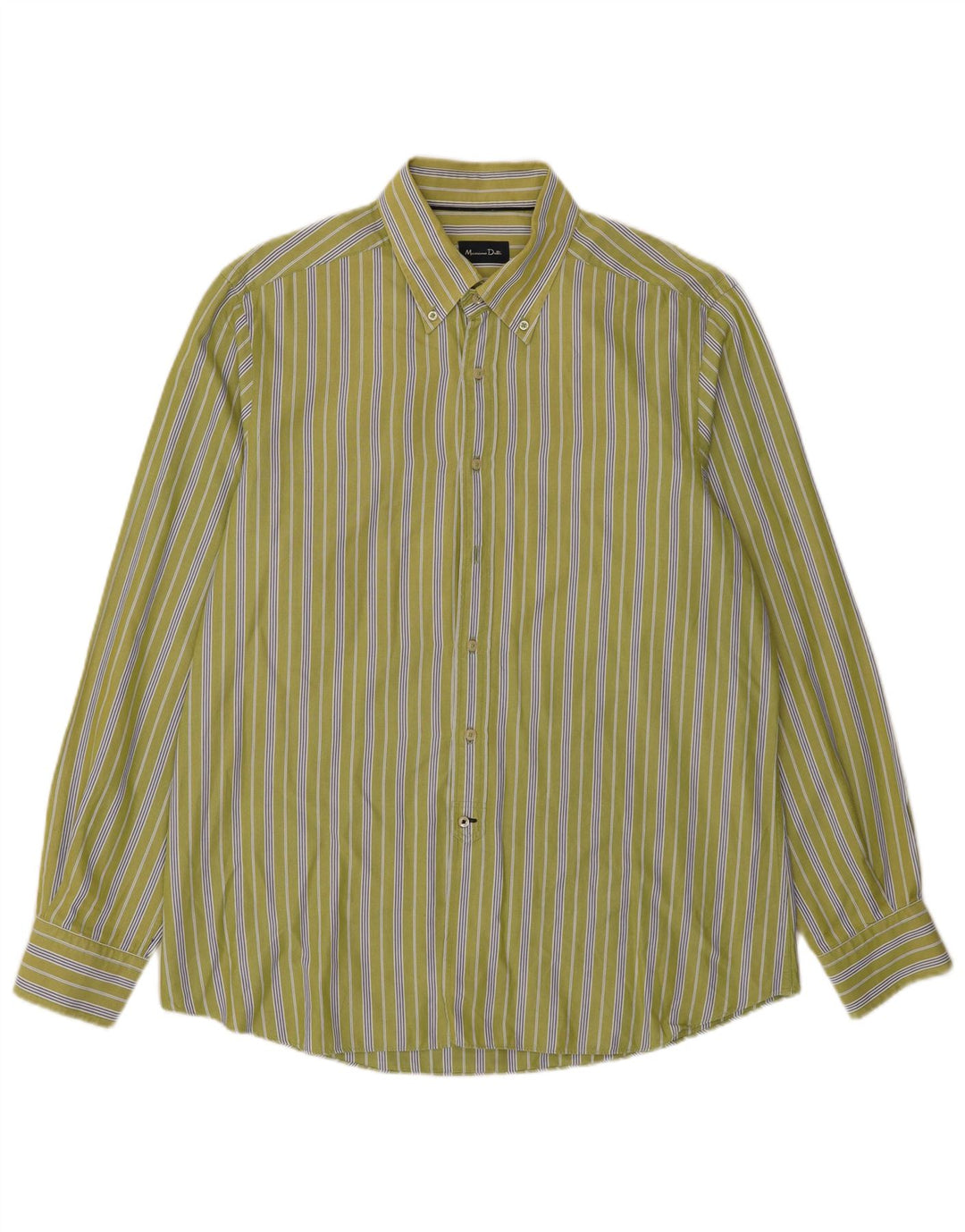 MASSIMO DUTTI Mens Shirt XL Green Striped Cotton