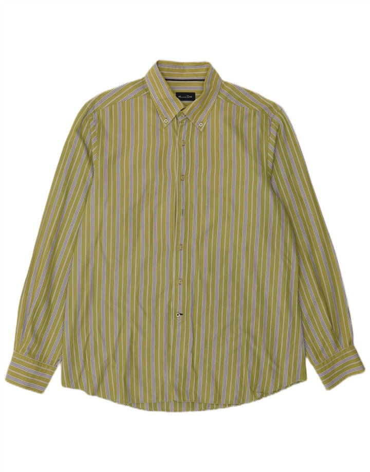MASSIMO DUTTI Mens Shirt XL Green Striped Cotton