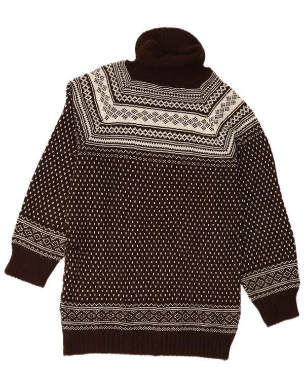 Vintage muški pulover s rol izrezom UK 12 Srednje smeđi Fair Isle