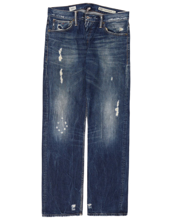 TOMMY HILFIGER Muške Ryder Distressed Straight Jeans W34 L34 Plavi pamuk