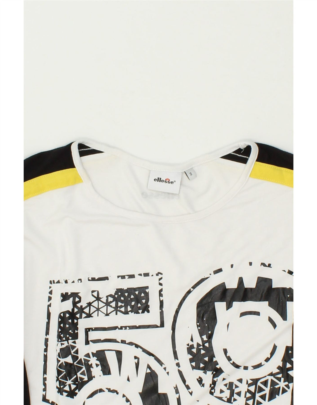 ELLESSE Mens Graphic Top Long Sleeve Small White Colourblock Viscose Vintage Ellesse and Second-Hand Ellesse from Messina Hembry 