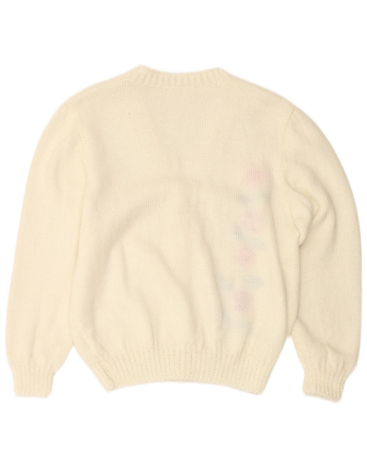 VINTAGE ženski kardigan džemper UK 16 Veliki prljavo bijeli cvjetni