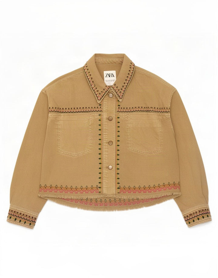 Zara ženska prevelika bomber jakna UK 10 Small Beige Geometric Cotton