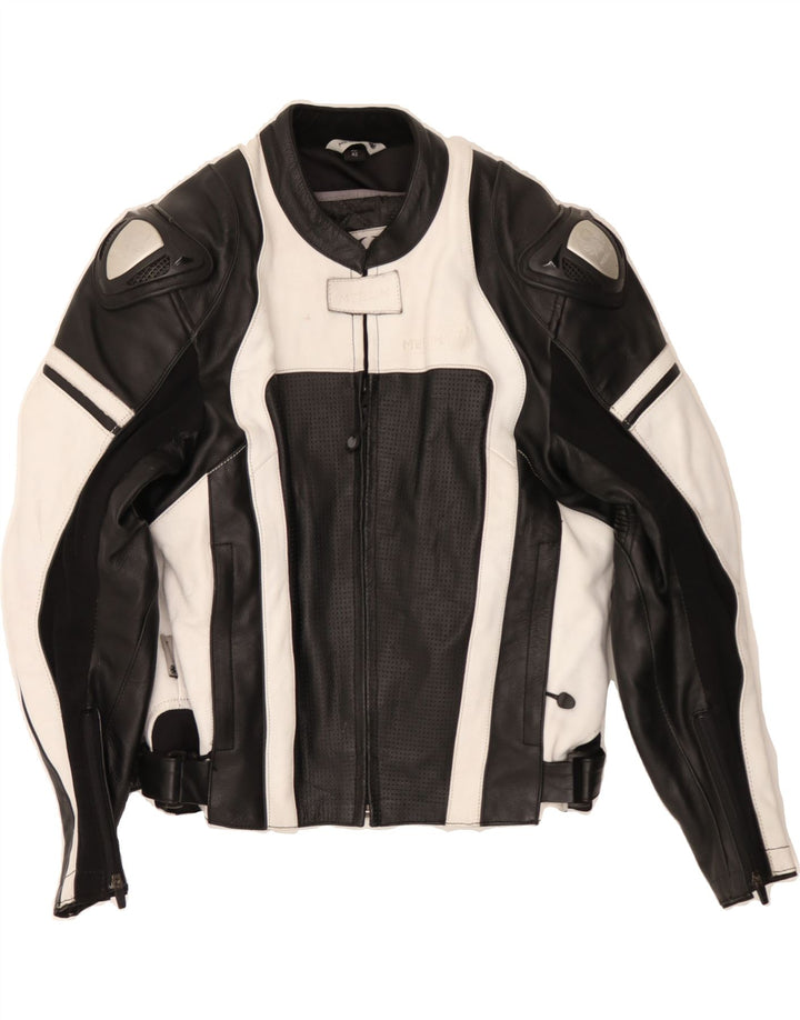 MERLIN Mens Leather Racer Jacket UK 38 Medium Black Colourblock Leather Vintage Merlin and Second-Hand Merlin from Messina Hembry 