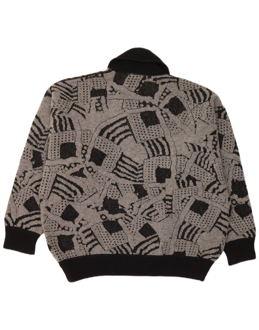 VINTAGE ženski džemper sa šal izrezom UK 16 Veliki sivi geometrijski