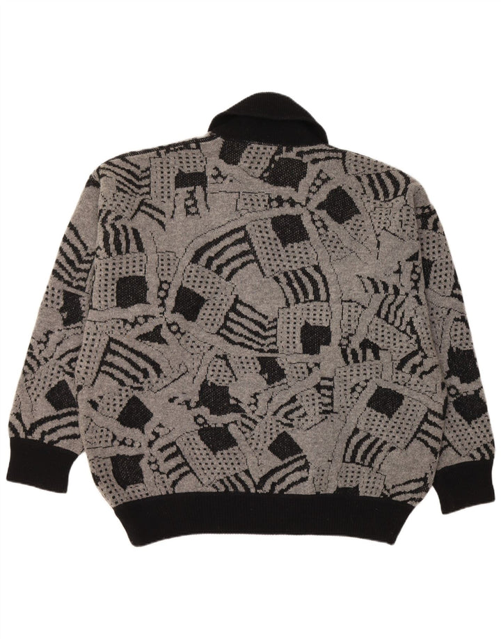 VINTAGE ženski džemper sa šal izrezom UK 16 Veliki sivi geometrijski