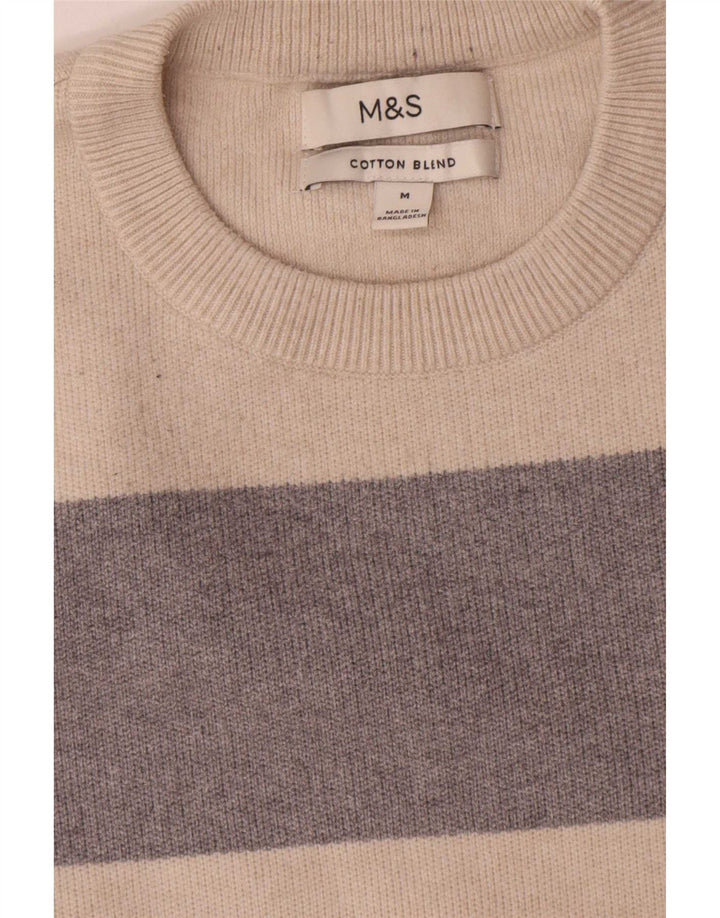 Marks & Spencer ženski džemper s okruglim izrezom UK 14 Srednje bež na pruge