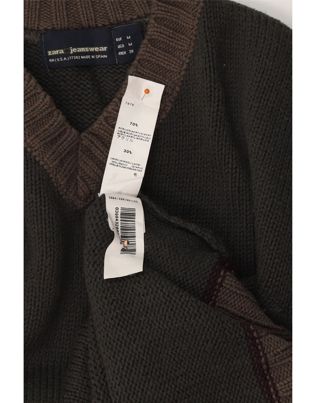 ZARA muški džemper s V-izrezom, srednji kaki akril