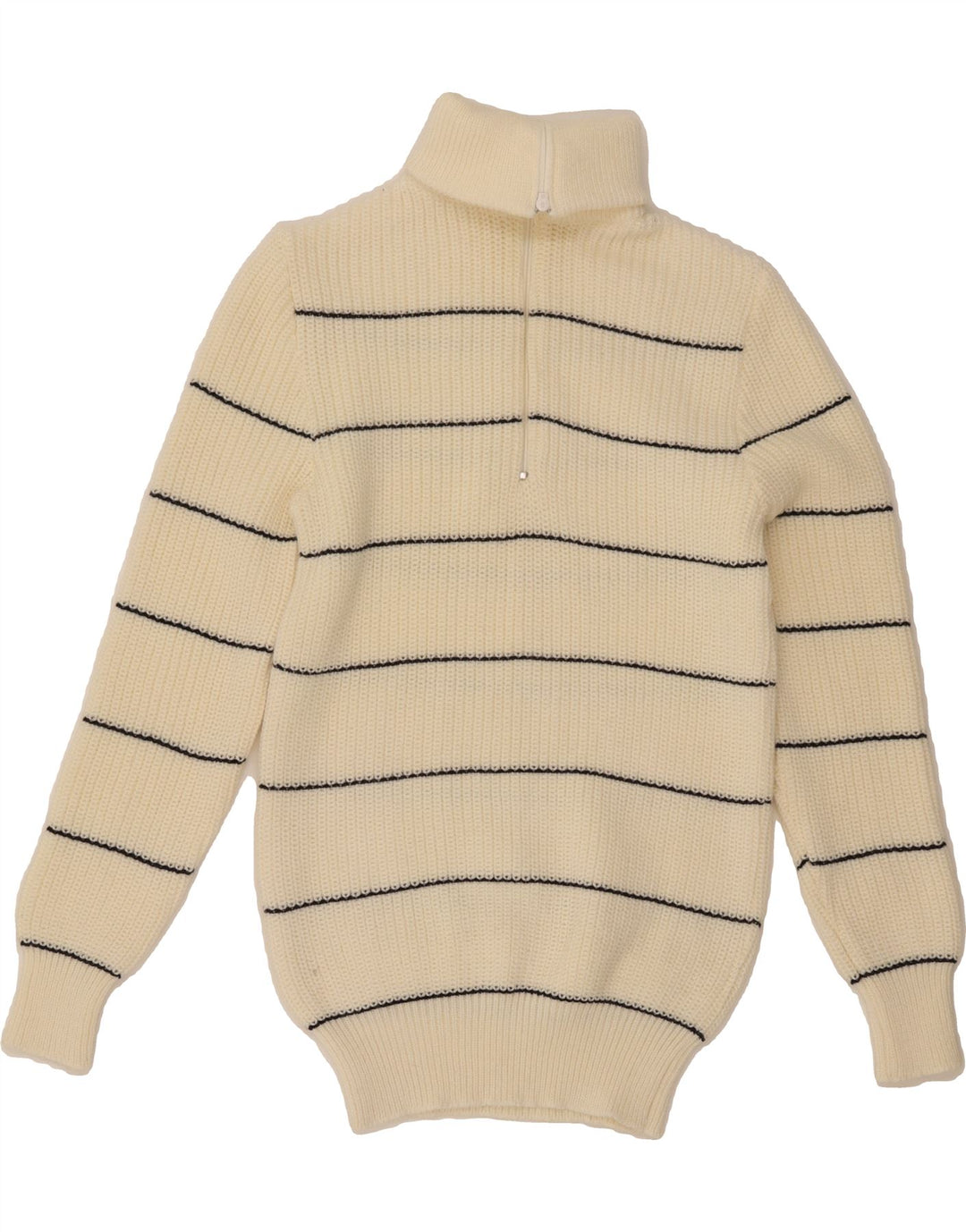 VINTAGE Womens Zip Neck Jumper Sweater IT 44 Medium Off White Striped Vintage Vintage and Second-Hand Vintage from Messina Hembry 