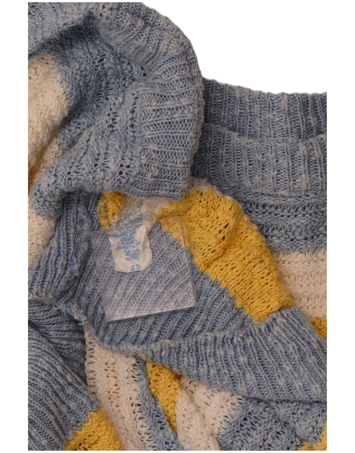 VINTAGE ženski džemper s veznim izrezom IT 42 pamuk na srednje plave pruge