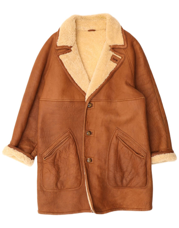 Vintage muška jakna od ovčijih ovčica UK 38 srednje smeđa kožna klasična