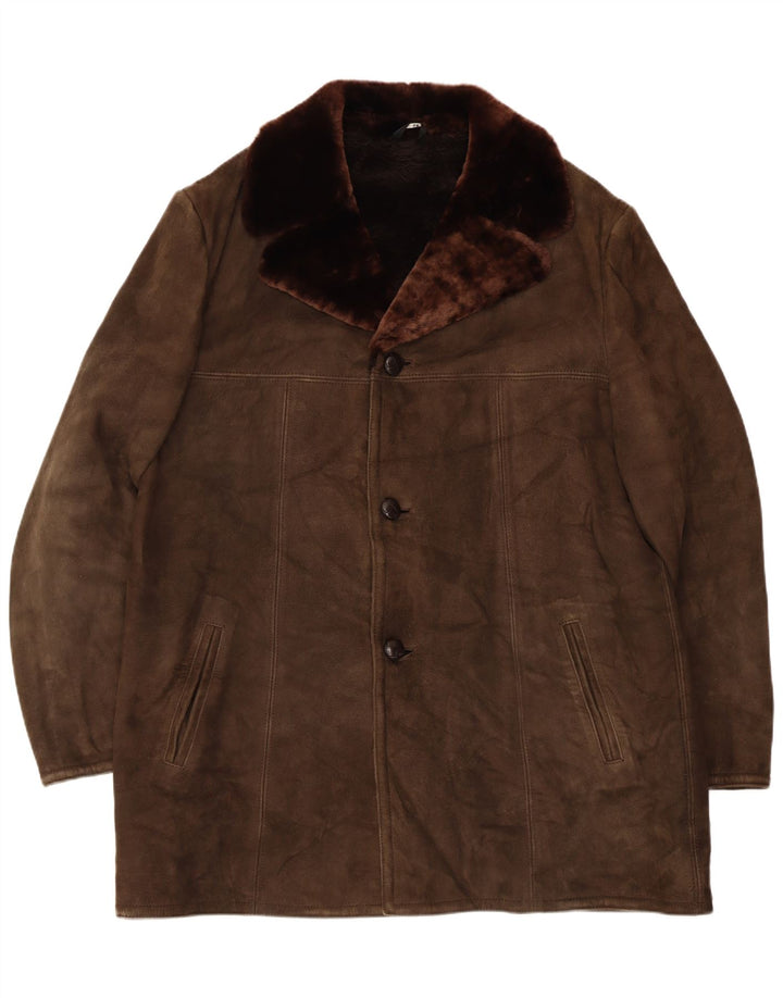 Vintage muška jakna od ovčijih ovčica UK 42 XL smeđa koža