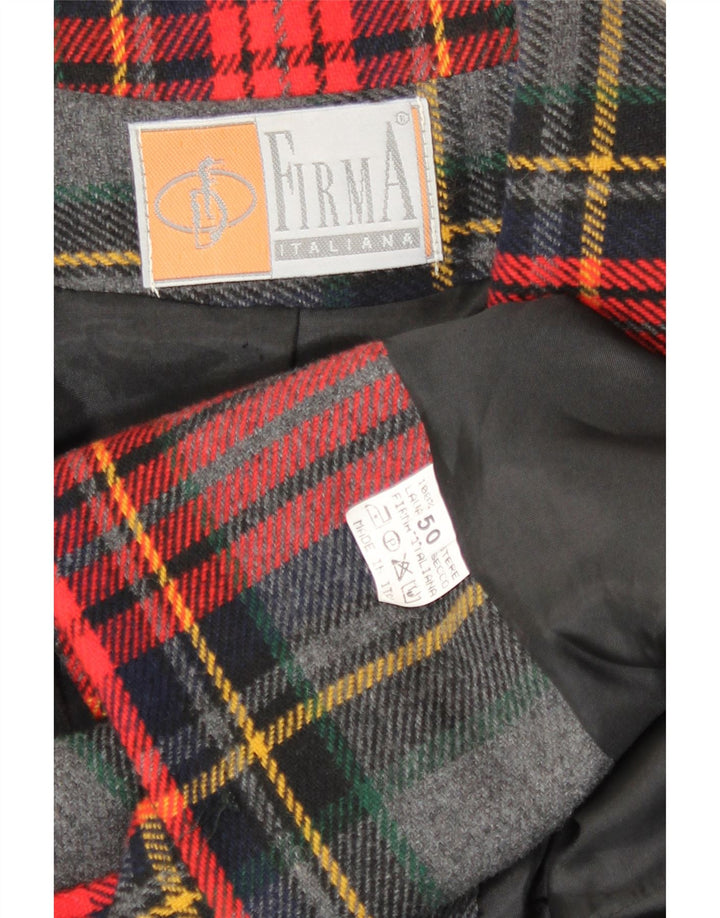 Vintage ženski sako s 3 gumba IT 50 XL sivi karirani poliester