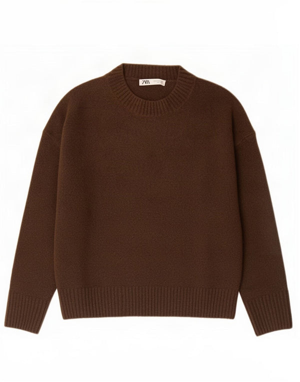 Zara ženski veliki džemper s veznim izrezom UK 10 Small Brown
