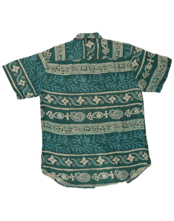 James Dillon Mens Short Sleeve Shirt Small Green Floral Silk