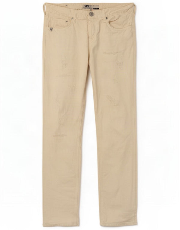 Take Two Mens Mitchell Distressed Slim Jeans W34 L35 Off White Cotton