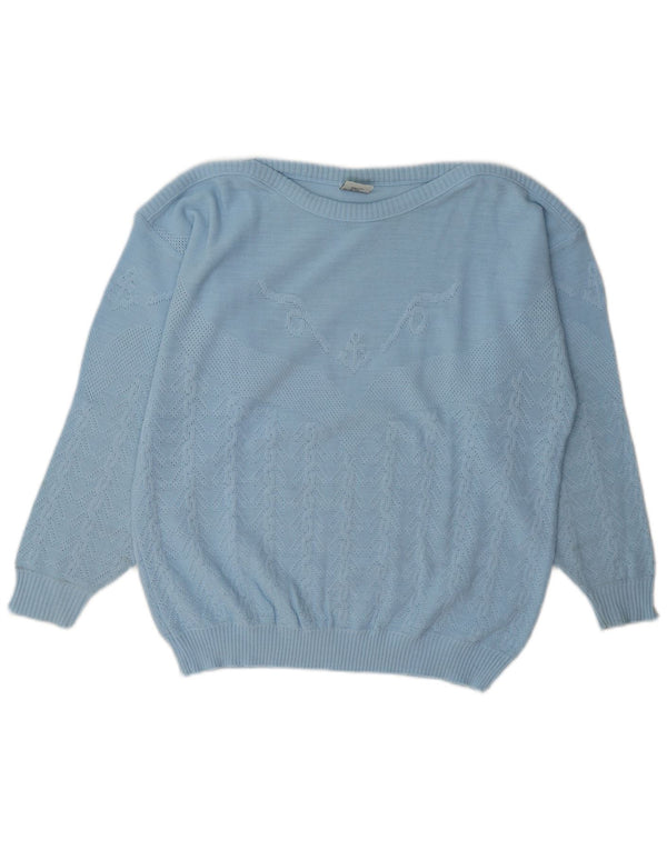 C & A Womens Regular Fit Boat Neck Jumper Sweater EU 46 XL Blue Geometric