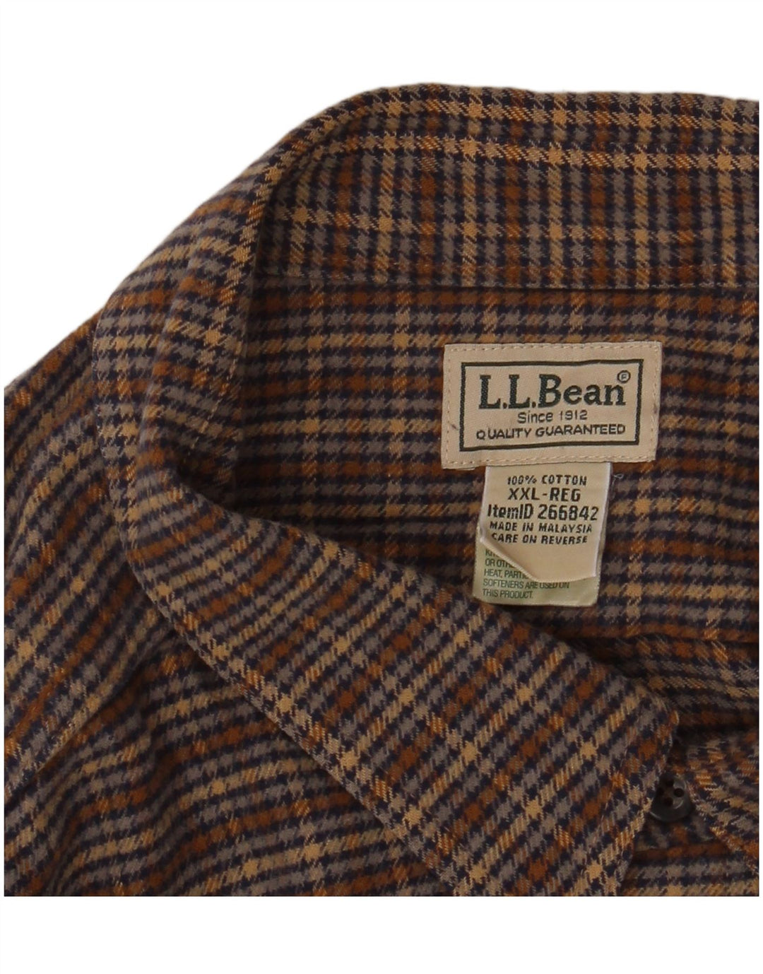 L.L.BEAN Muška košulja od flanela 2XL, pamuk smeđe karirane boje