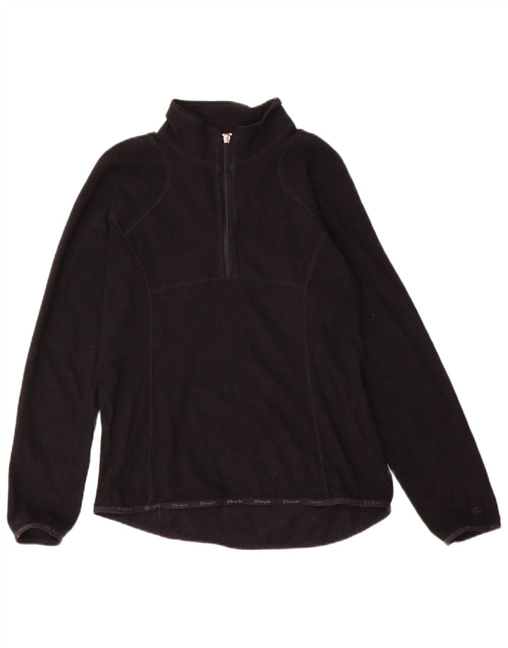 CHAMPION Womens Zip Neck Fleece Jumper UK 12 Medium Black