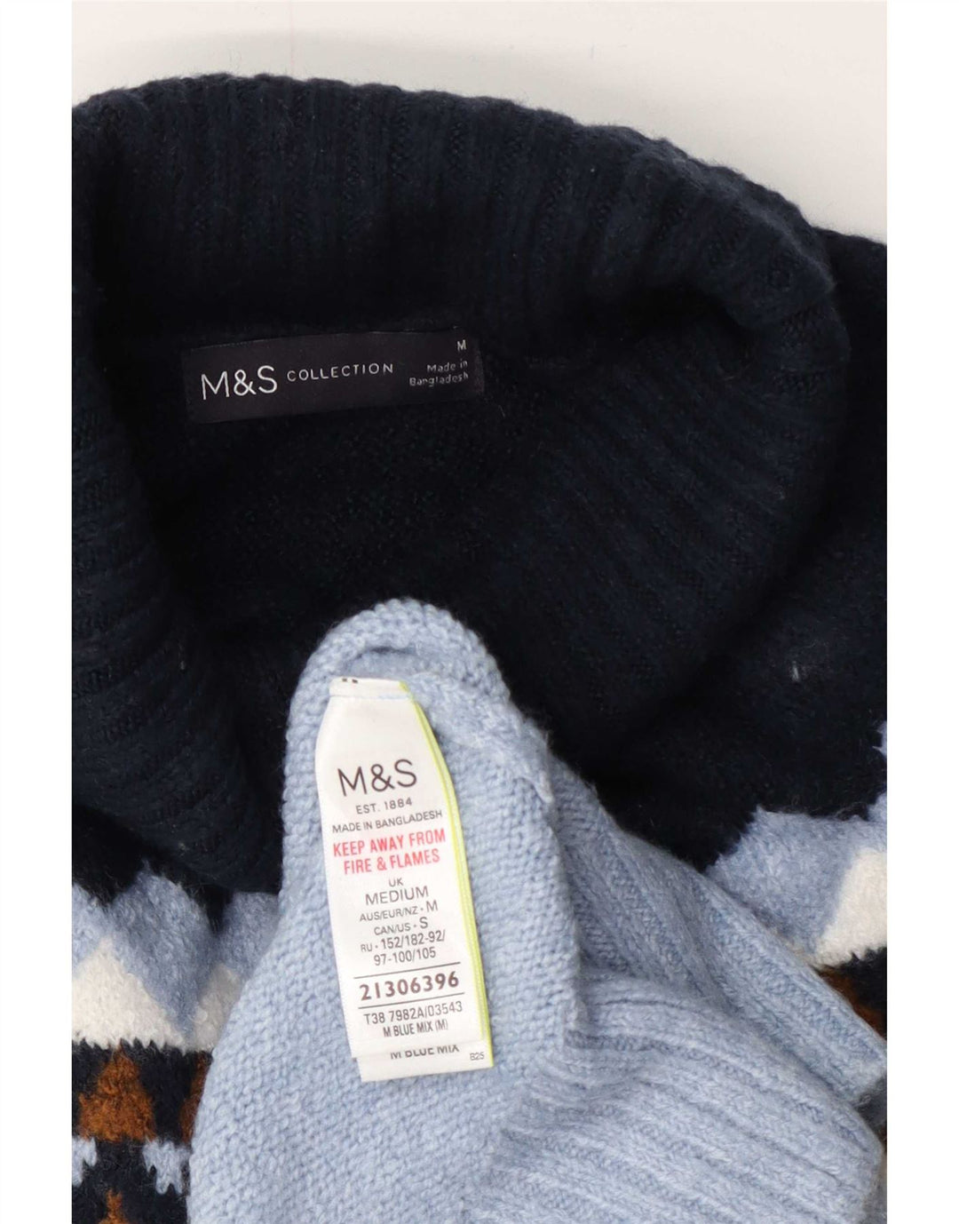 Marks & Spencer ženski džemper s rol izrezom UK 14 srednje plava geometrijska