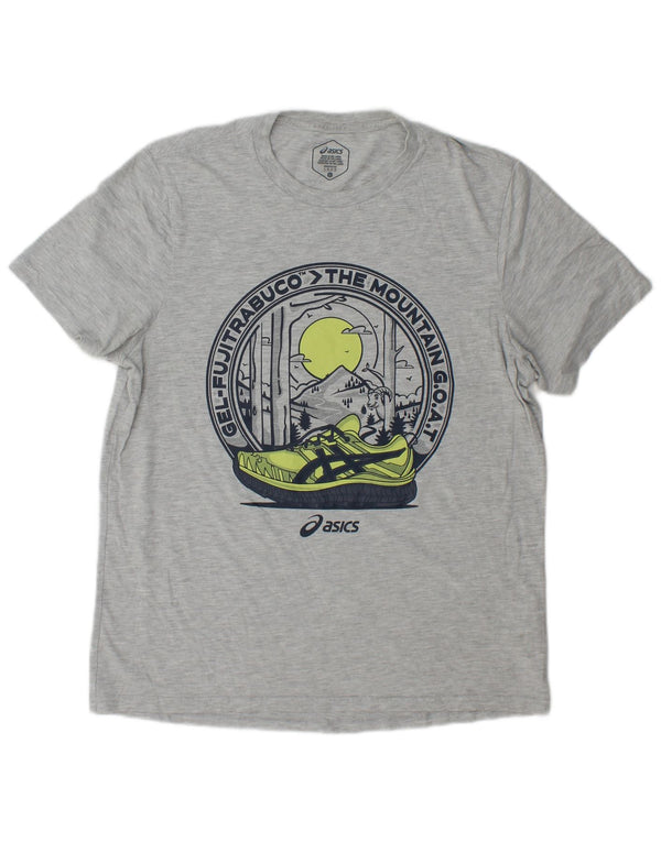 Asics Mens Graphic T-Shirt Top Large Grey Cotton