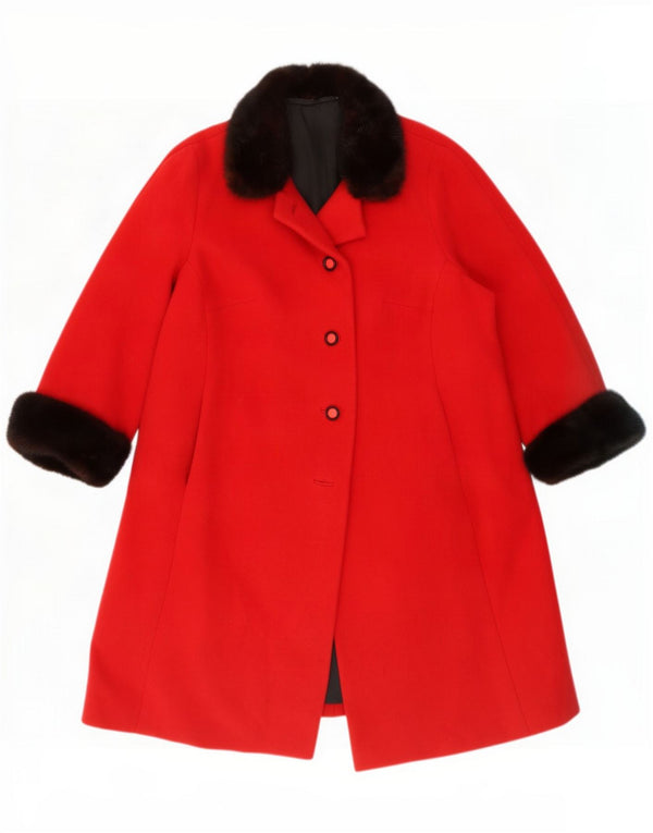 Vintage Womens Overcoat UK 16 Large Red Colourblock