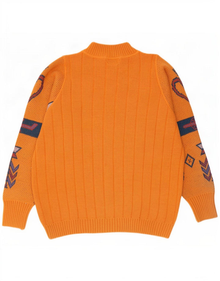 REDS Muški džemper srednje veličine, narančasti, geometrijski vuneni džemper s ovratnikom