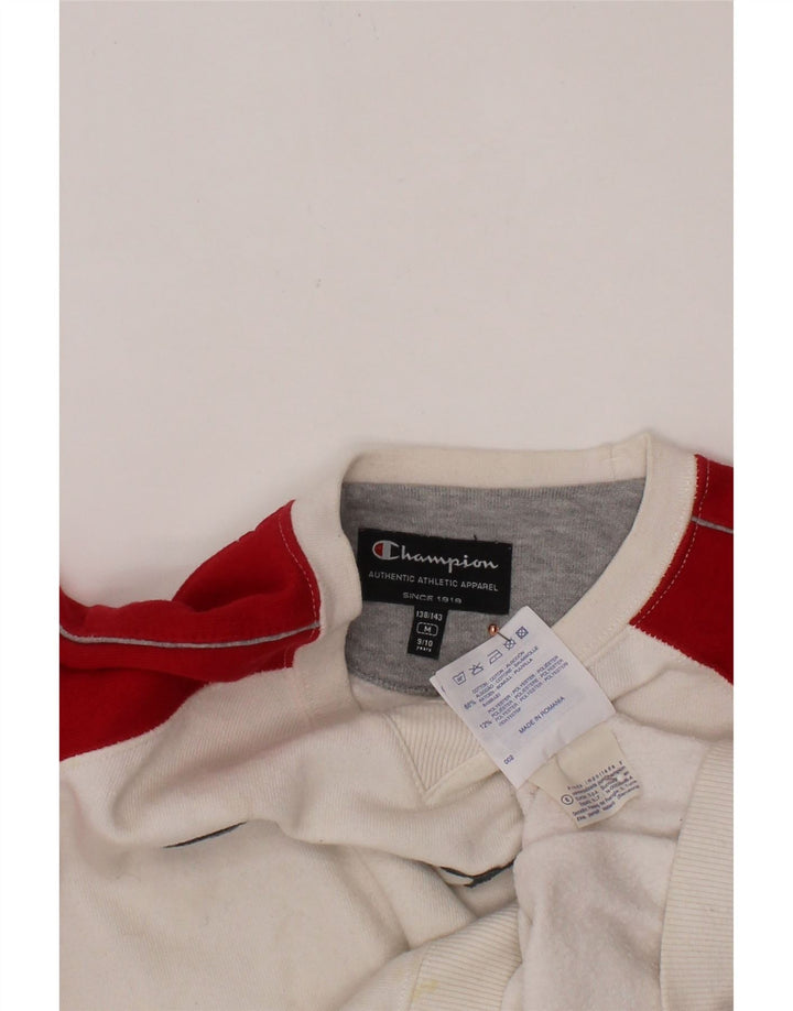 CHAMPION Boys Sweatshirt Jumper 9-10 Years Medium White Colourblock