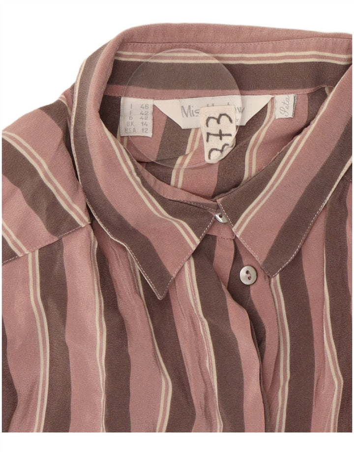 VINTAGE Ženska košulja bluza UK 14 Svila s velikim ružičastim prugama