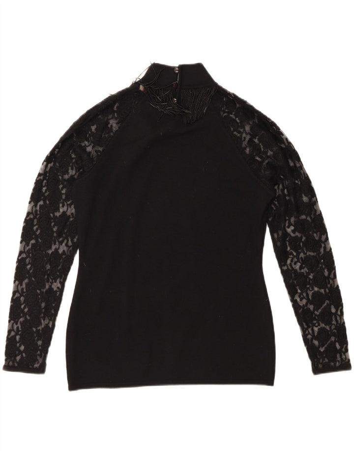 Roccobarocco ženska majica dugih rukava UK 14 Srednja crna merino vuna