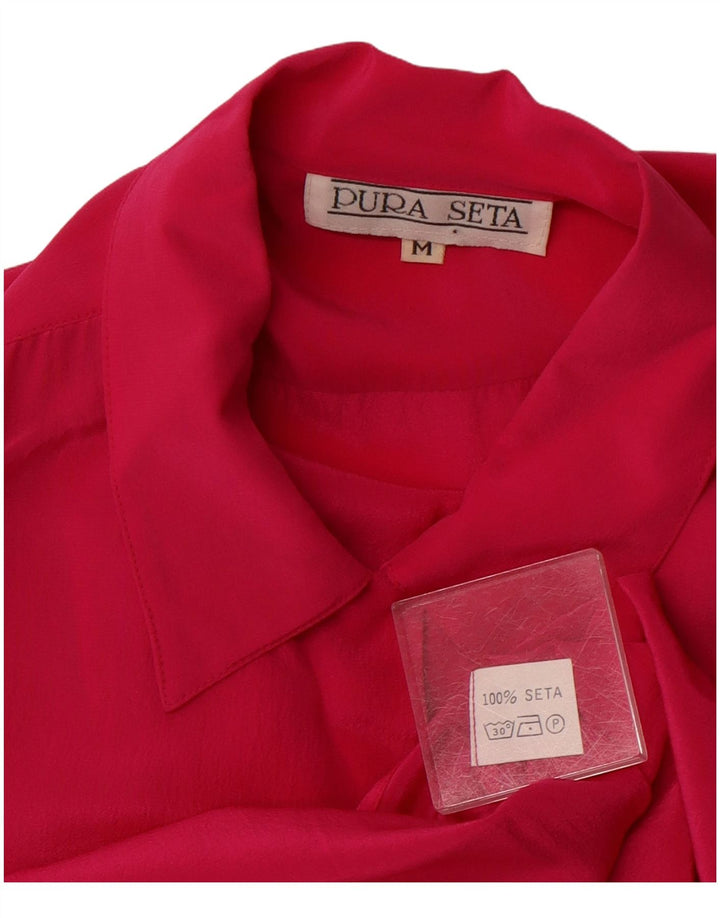 VINTAGE Ženska košulja bluza UK 14 Srednje ružičasta svila