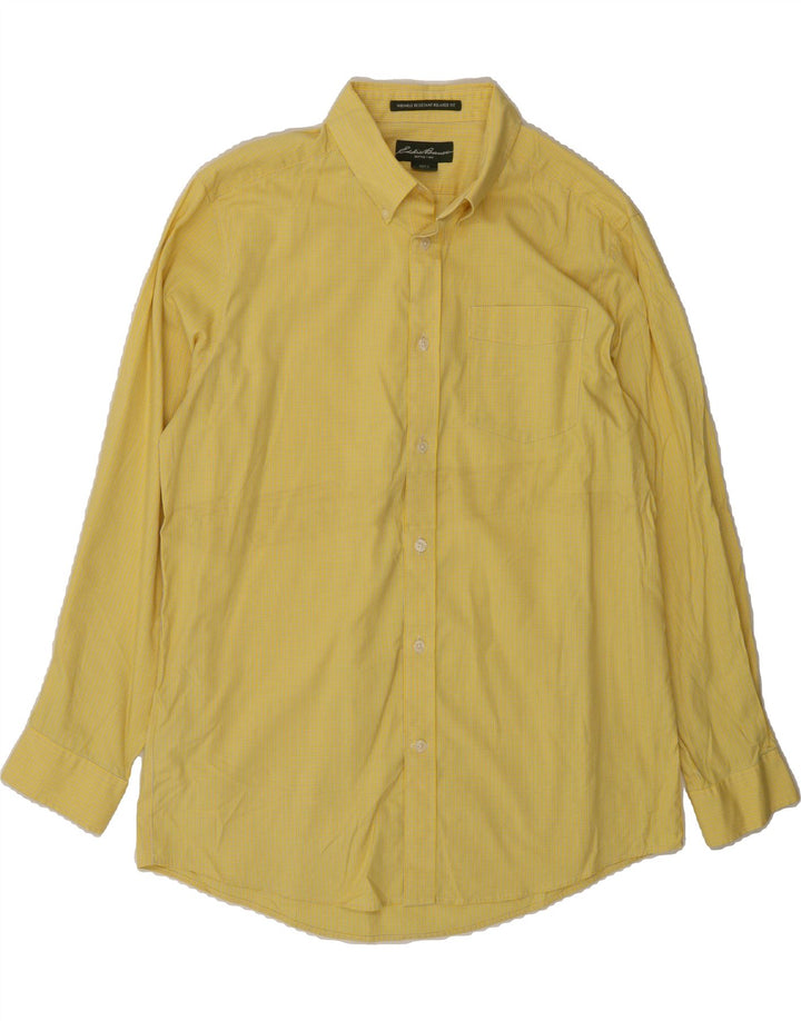 EDDIE BAUER Mens Seattle Relaxed Fit Shirt Medium Yellow Gingham Cotton Vintage Eddie Bauer and Second-Hand Eddie Bauer from Messina Hembry 