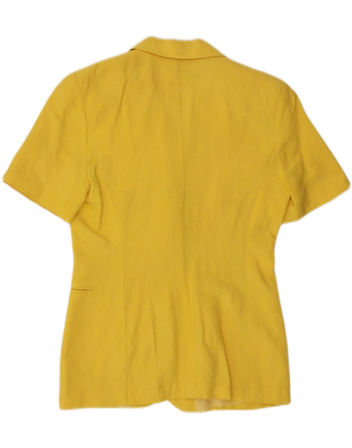 VINTAGE Ženska jakna sako kratkih rukava s 2 gumba UK 12 srednje žuta