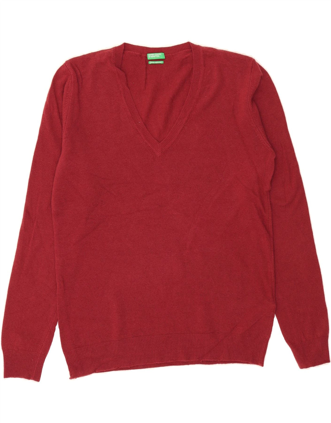 BENETTON Womens V-Neck Jumper Sweater UK 16 Large Red Wool Vintage Benetton and Second-Hand Benetton from Messina Hembry 