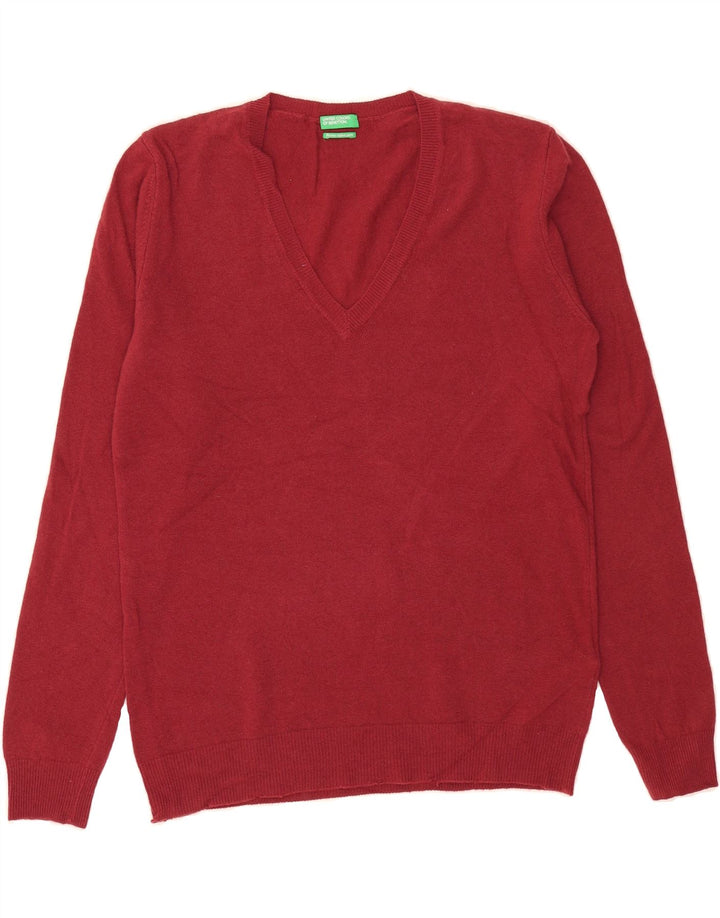 BENETTON Womens V-Neck Jumper Sweater UK 16 Large Red Wool Vintage Benetton and Second-Hand Benetton from Messina Hembry 