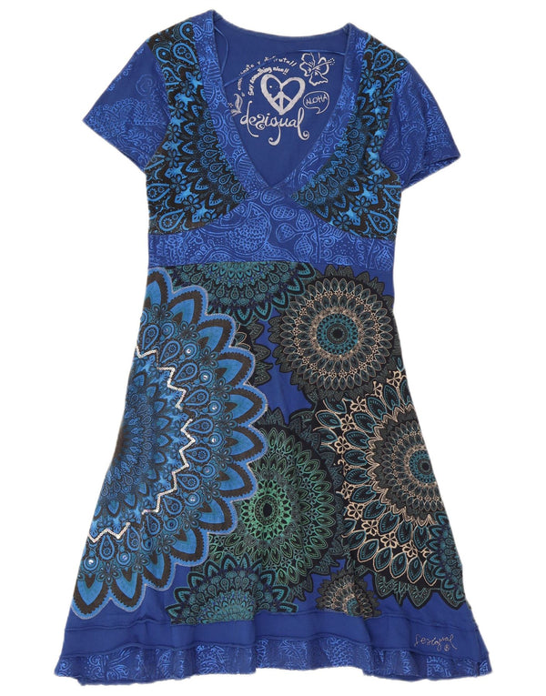 Desigual ženska grafička haljina A-kroja UK 4 XS plava cvjetna