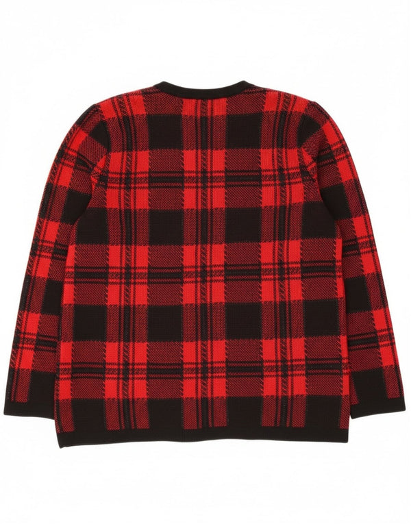 Vintage ženski kardigan džemper UK 14 Veliki crveni karirani merino vuna