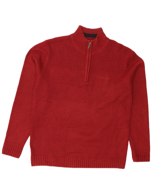 Pierre Cardin muški pulover s izrezom s patentnim zatvaračem XL, crveni akril