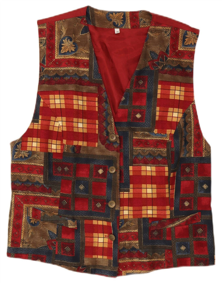Vintage ženski prsluk IT 46 Velika crvena patchwork viskoza