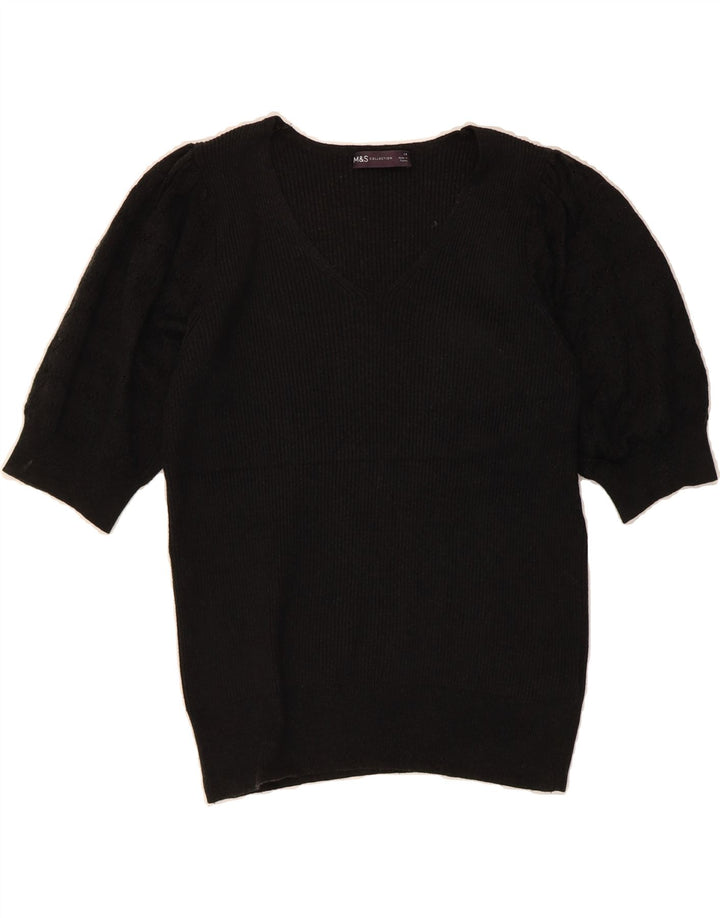 MARKS & SPENCER Womens V-Neck Jumper Sweater UK 14 Medium Grey Vintage Marks & Spencer and Second-Hand Marks & Spencer from Messina Hembry 