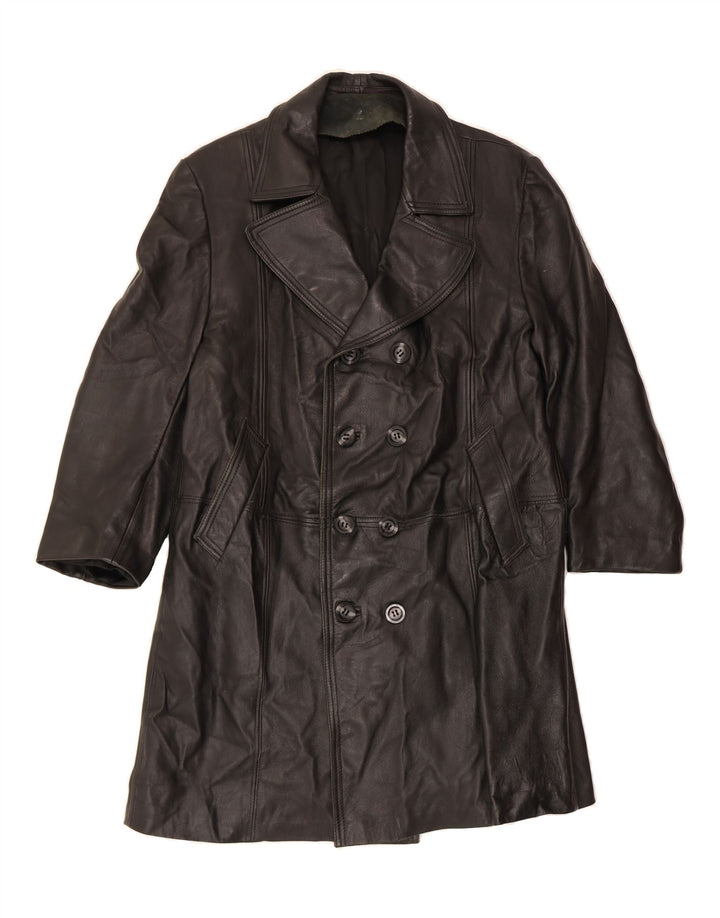 VINTAGE Mens Leather Coat UK 38 Medium Black Leather Vintage Vintage and Second-Hand Vintage from Messina Hembry 