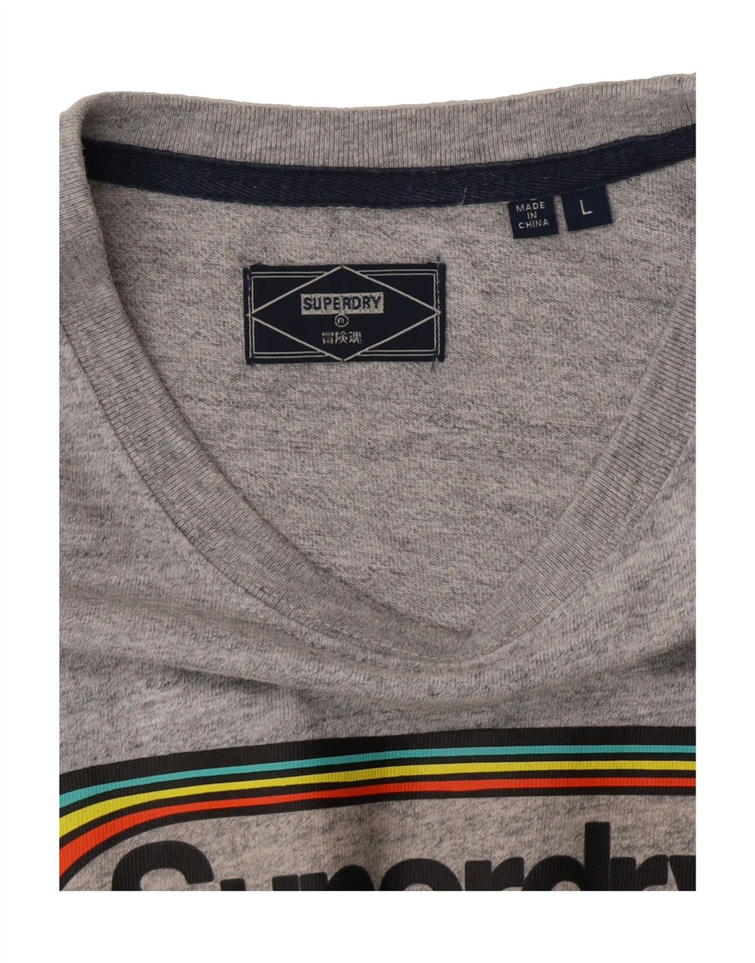 SUPERDRY Mens Graphic T-Shirt Top Large Grey Flecked Vintage Superdry and Second-Hand Superdry from Messina Hembry 