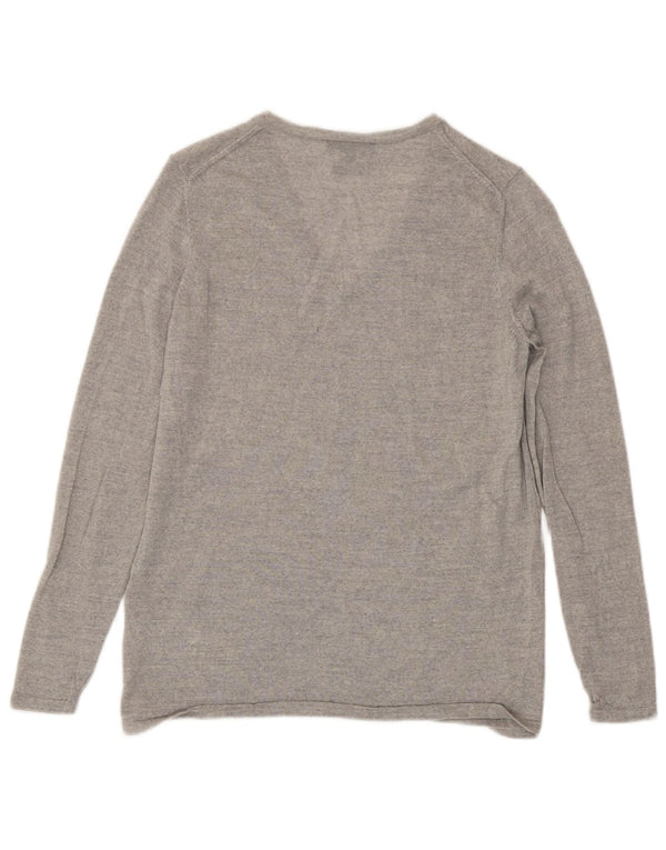 Tommy Hilfiger Womens V-Neck Jumper Sweater UK 14 Large Grey Wool