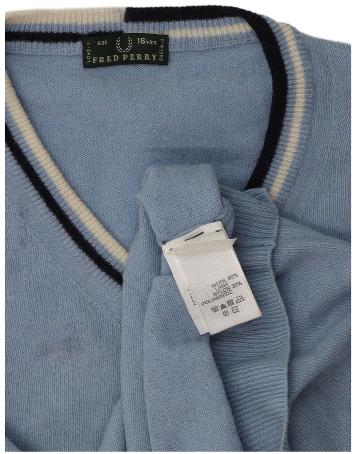 Plavi vuneni pulover Fred Perry za dječake s V-izrezom 15-16 godina