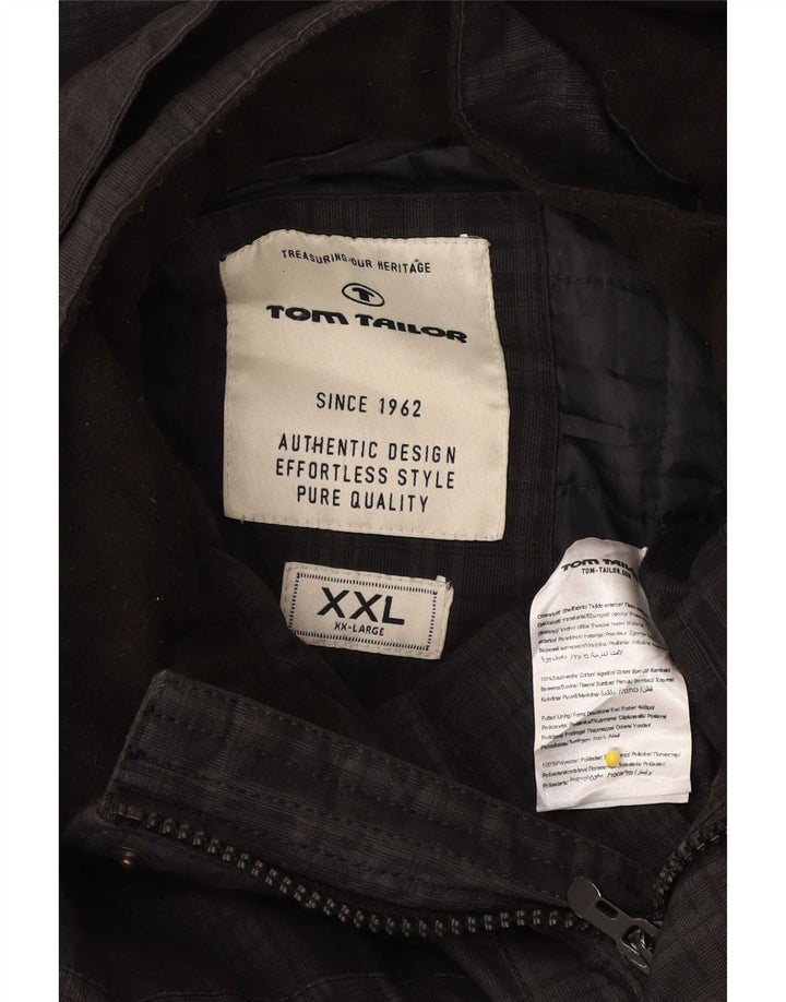 Tom Tailor muška pomoćna jakna s kapuljačom UK 44 2XL crni karirani pamuk