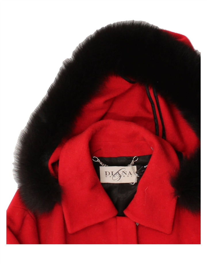 DIANA GALLESI Womens Hooded Overcoat UK 10 Small Red Wool Vintage Diana Gallesi and Second-Hand Diana Gallesi from Messina Hembry 