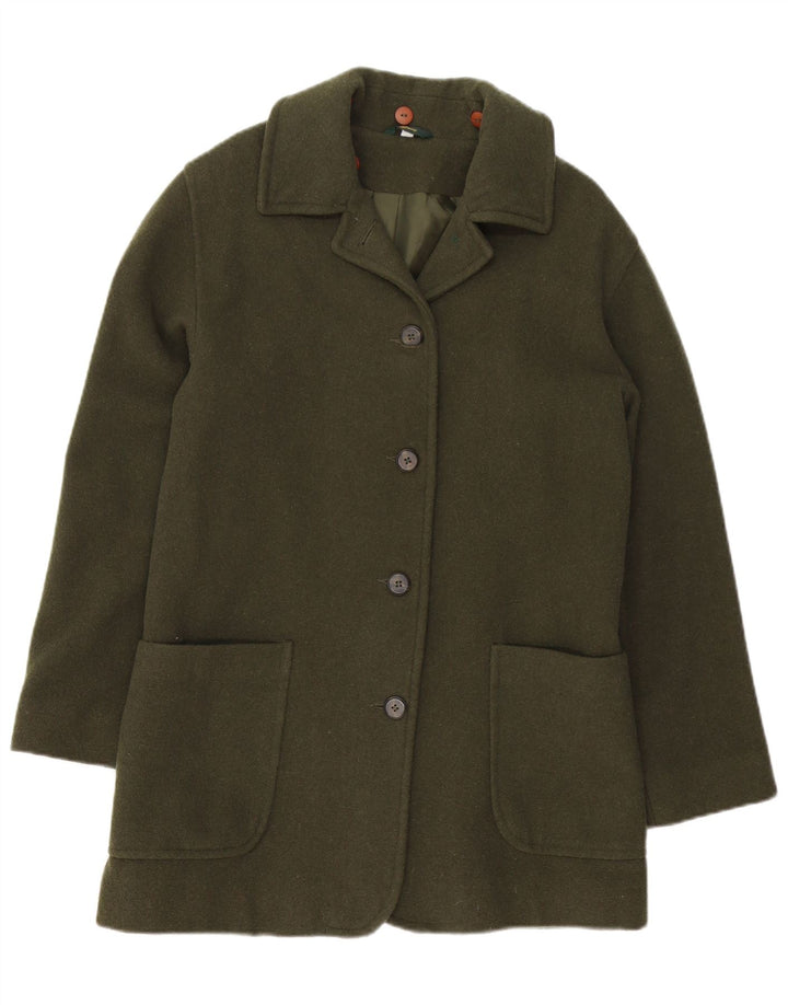 VINTAGE ženski preveliki kaput UK 10 Mala zelena vuna