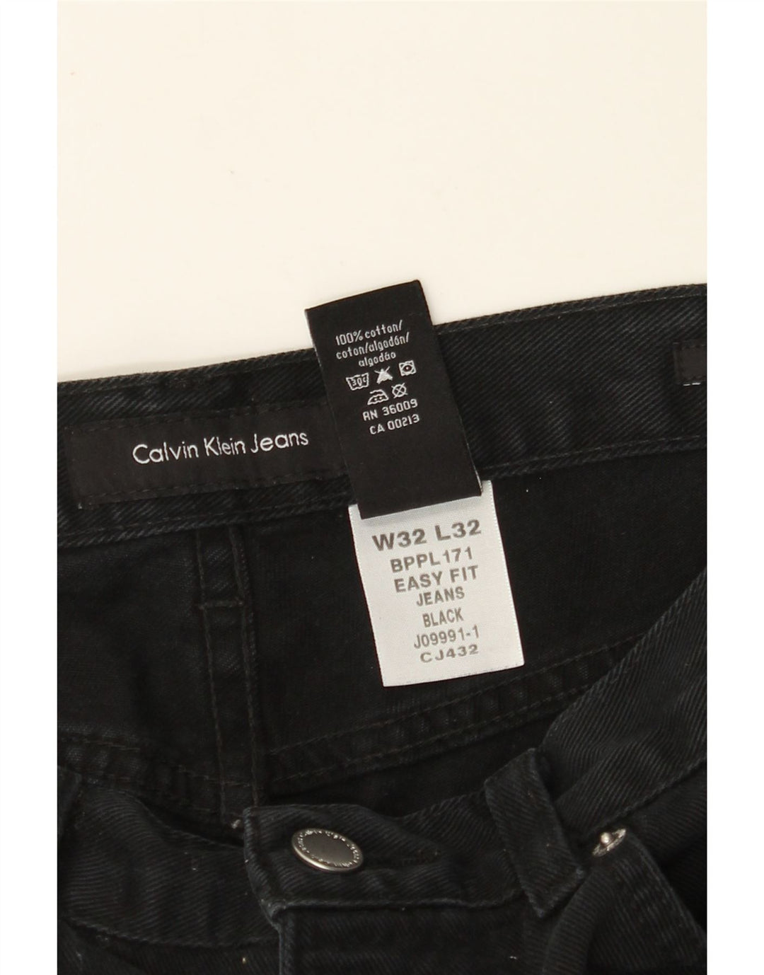 CALVIN KLEIN Muške ravne traperice Easy Fit W32 L32 Crni pamuk